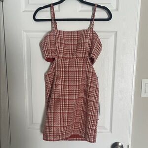 Plaid Cut Out Orange Dress